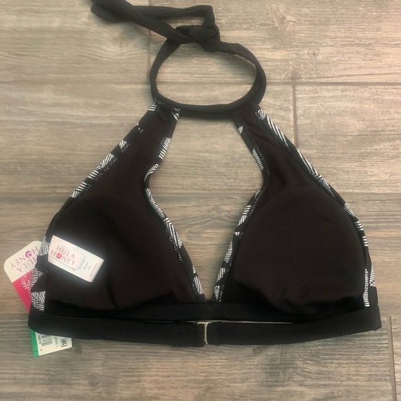 NWT L or XL Hula Honey Maze Muse Choker Cutout Bikini Top Black & White Padded - Picture 7 of 9